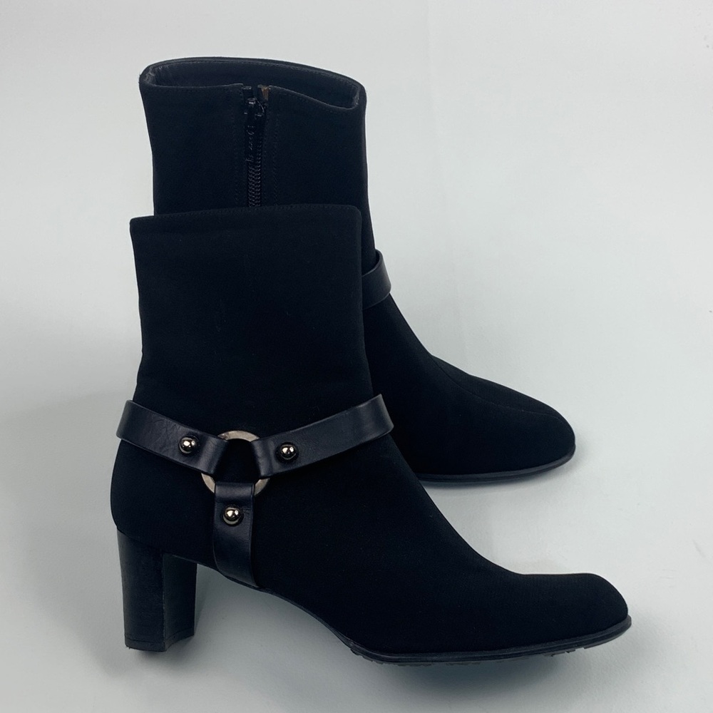 Stuart Weitzman Black Heeled ankle Boots Booties Leather Trim Buckle Zip up 7M